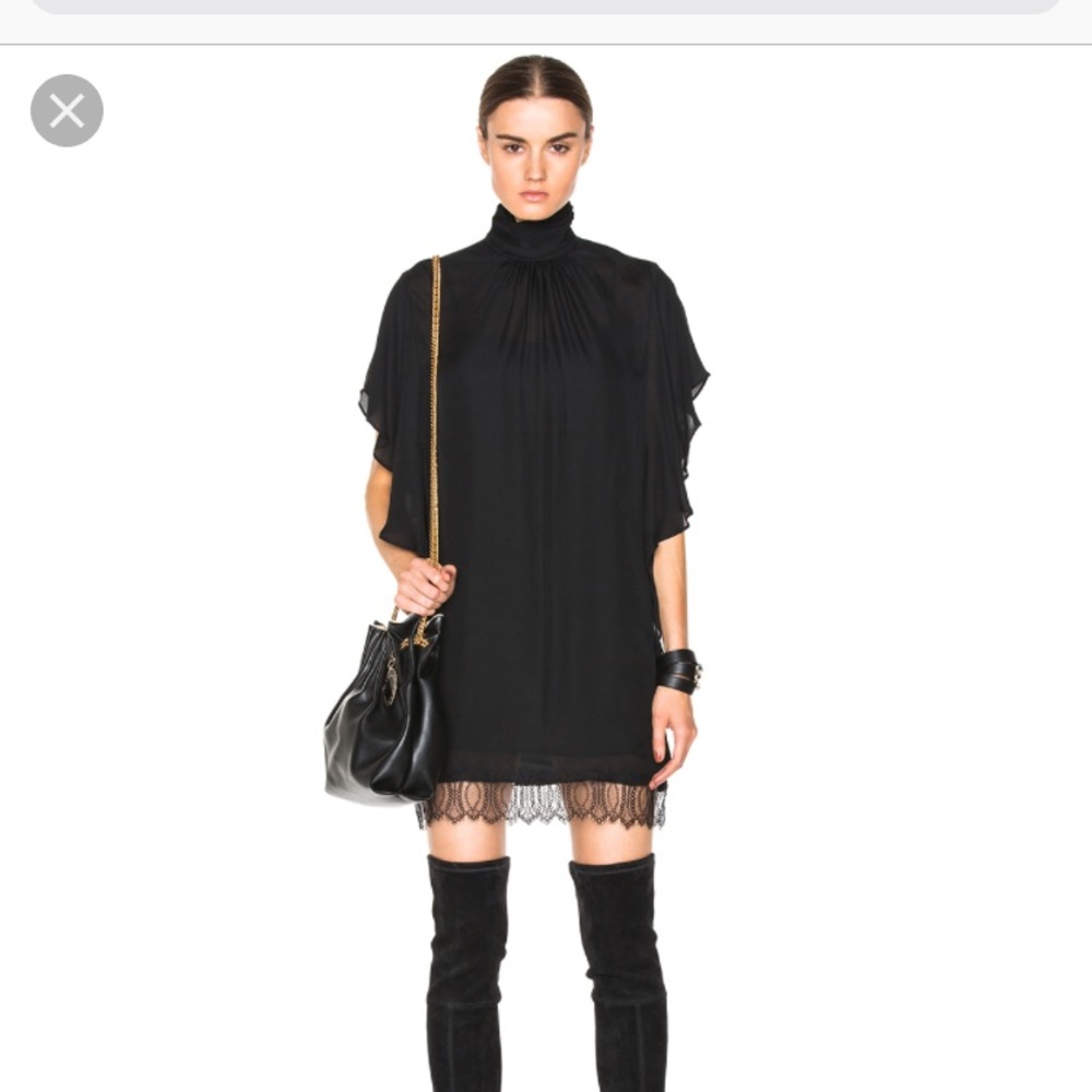 Tamara Mellon Black Silk Lace-trim Turtleneck